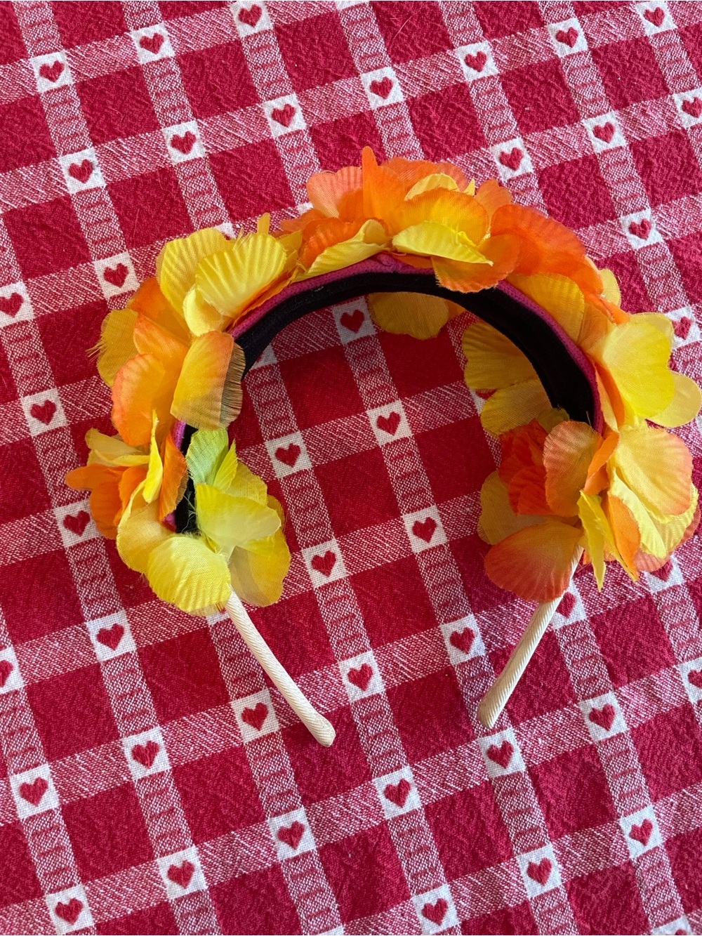 Handmade Floral Headband - Yellow Orange Flower Costume Accessory